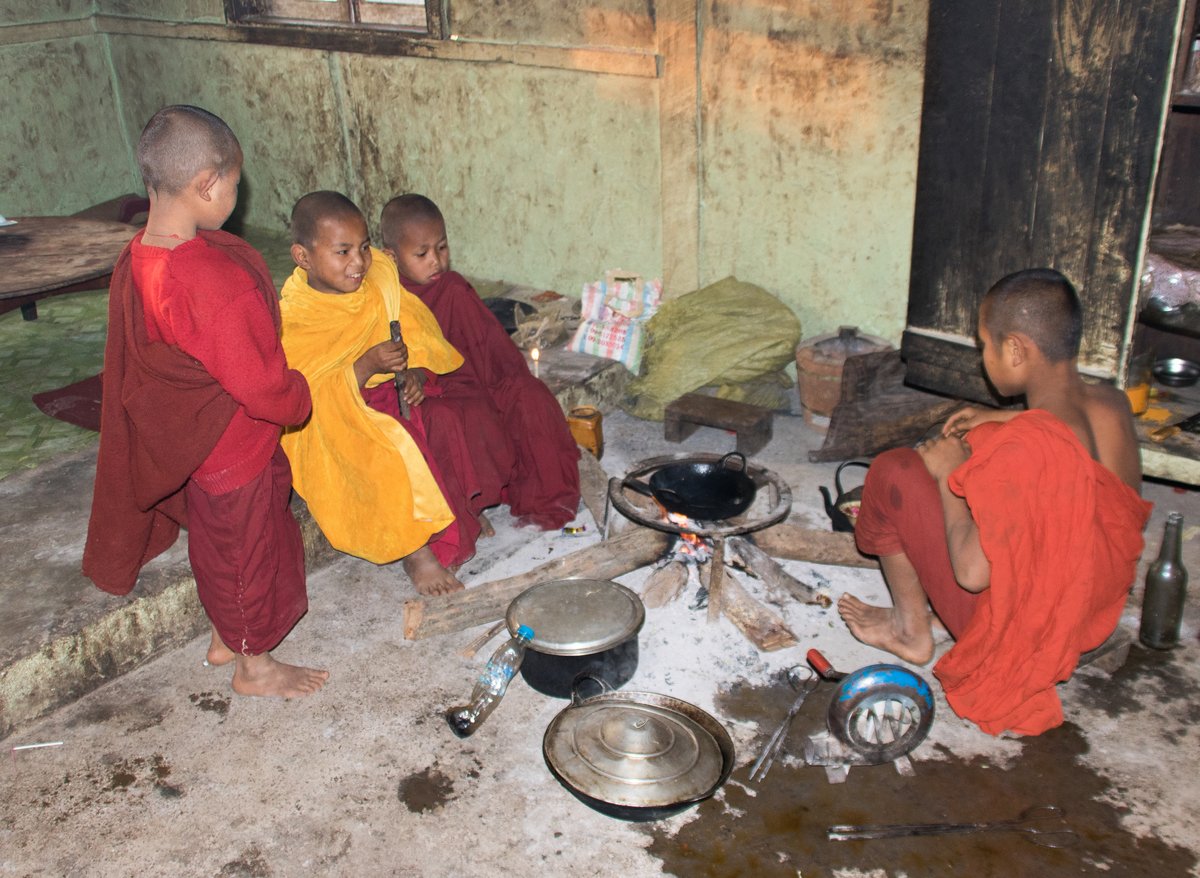 Young monks prepare breakfast Young monks prepare breakfast