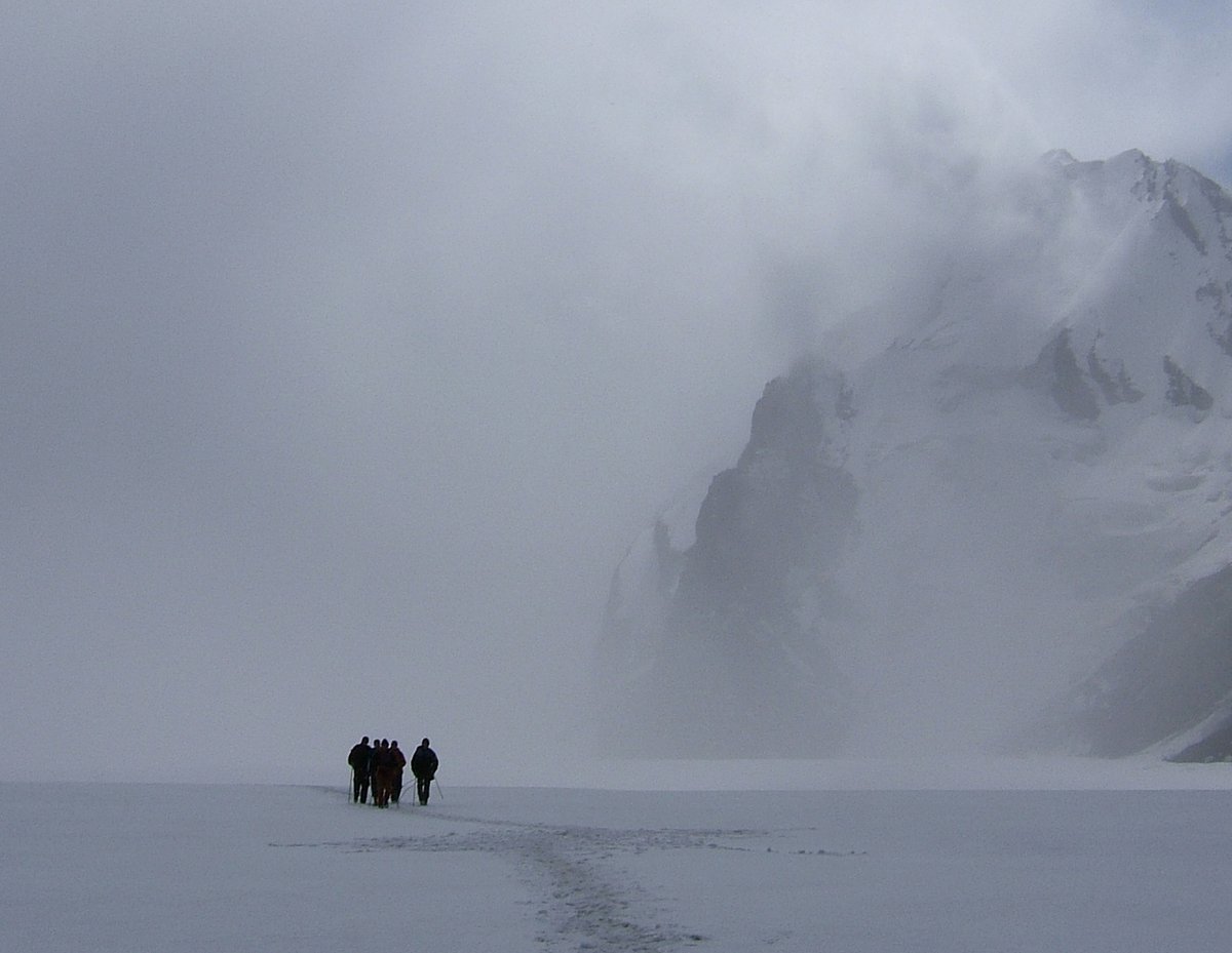 Walking back down the Kotur Glacier, Kyrgyzstan Walking back down the Kotur Glacier, Kyrgyzstan